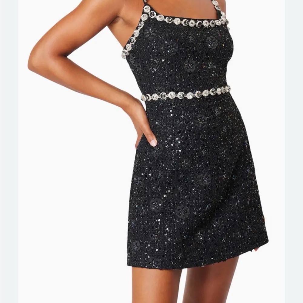 Elliatt Adeline Glittering Black Mini Dress with Silver Embellishments